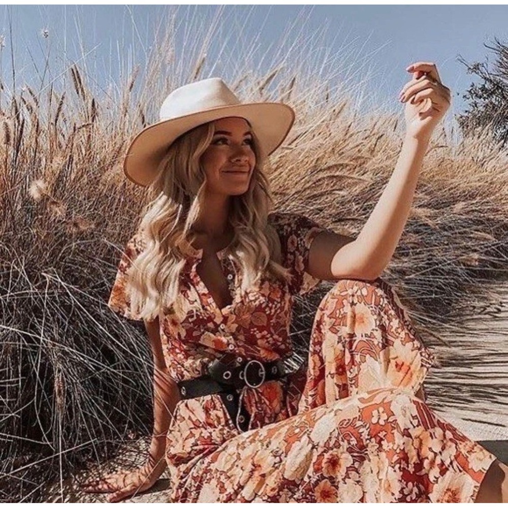 Spell & The Gypsy‎ Collective Wild Horse Jumpsuit Rust Floral Boho Wide Leg L